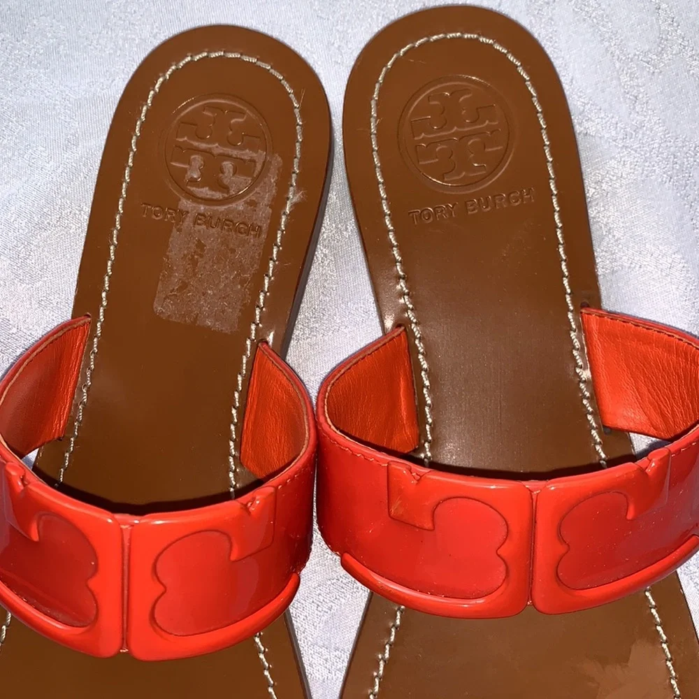 TORY BURCH Marcia Patent Toe-Ring Sandal, Brilliant Red Size 10.5M